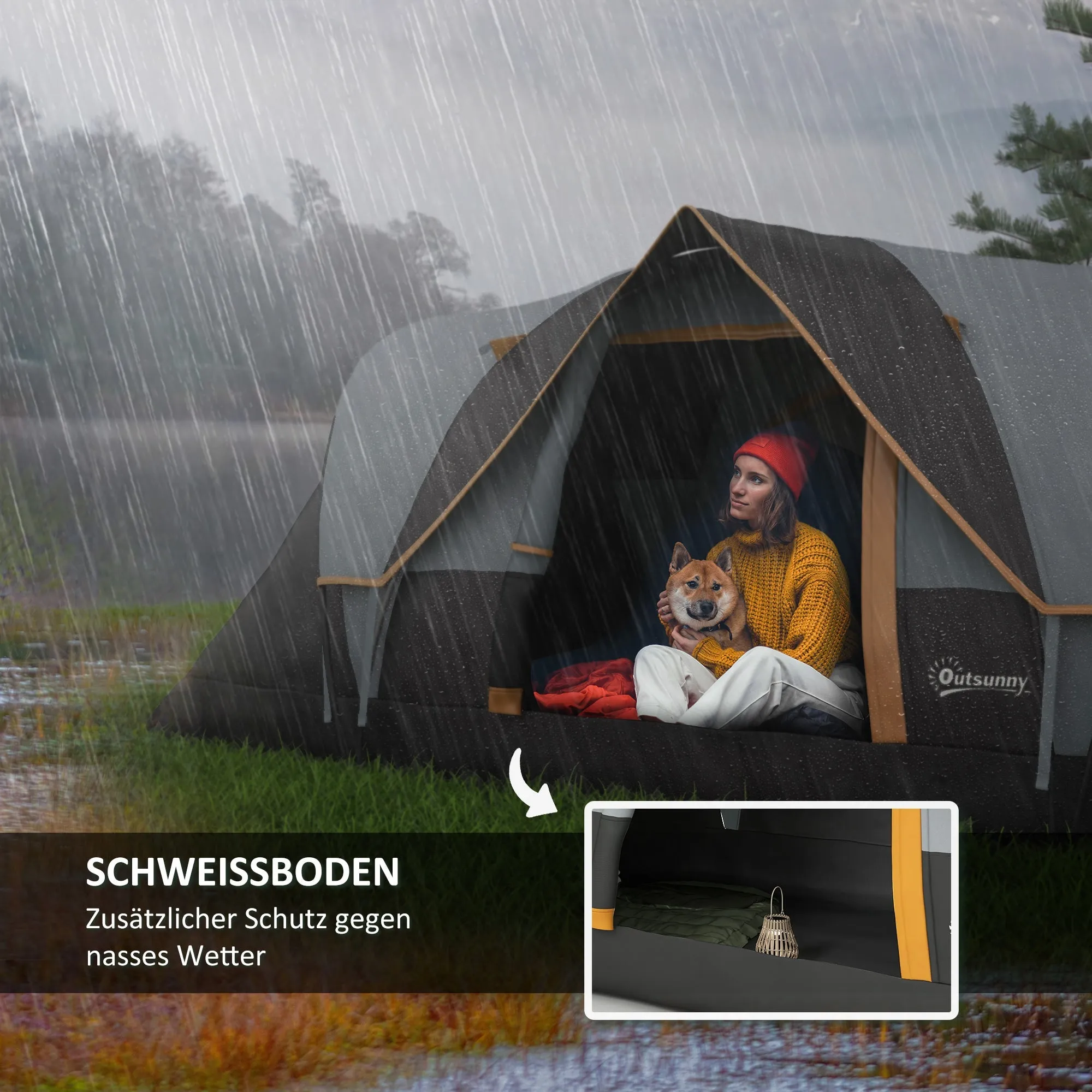 Rootz Camping Tent for 5-6 People - Family Tent - 3 Season Tents - UV Resistant - 455cm x 220cm x 180cm - Grey / Black with Carrying Bag