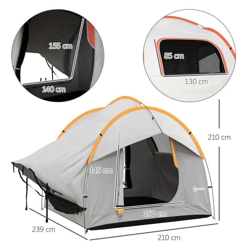 Rootz Car Tent Camping Tent - Car Shelter - Outdoor Canopy - 3 Doors - Weather Resistant - 239cm x 210cm x 210cm - Orange   Gray