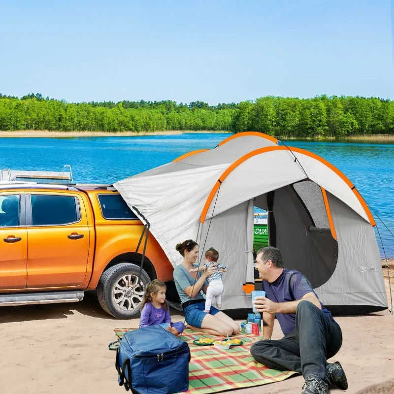 Rootz Car Tent Camping Tent - Car Shelter - Outdoor Canopy - 3 Doors - Weather Resistant - 239cm x 210cm x 210cm - Orange   Gray