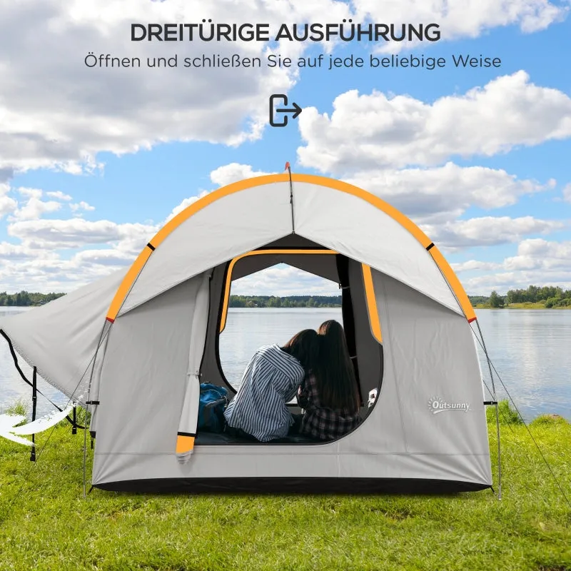 Rootz Car Tent Camping Tent - Car Shelter - Outdoor Canopy - 3 Doors - Weather Resistant - 239cm x 210cm x 210cm - Orange   Gray