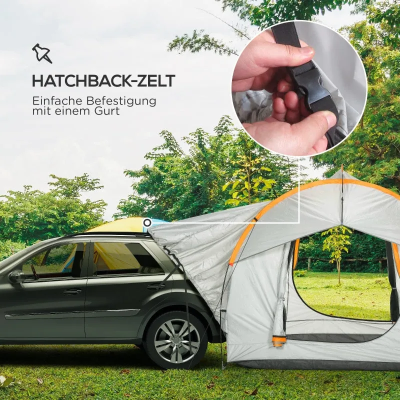 Rootz Car Tent Camping Tent - Car Shelter - Outdoor Canopy - 3 Doors - Weather Resistant - 239cm x 210cm x 210cm - Orange   Gray