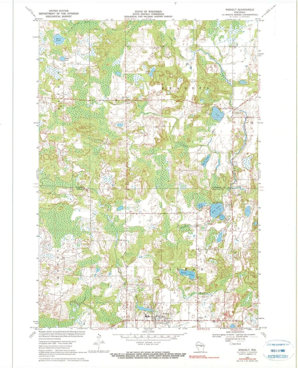 Rosholt WI topo map, 1:24000 Scale, 7.5 X 7.5 Minute, Historical, 1969, Updated 1990, 27.29 x 22.54 in