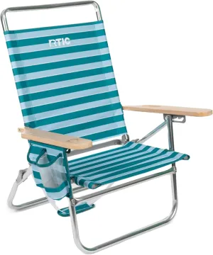 RTIC Beach Chair, Folding Lounge Reclining Portable High Back Chairs for Adults, Camping, Pool, with Cup and Accessory Holder, Padre Island