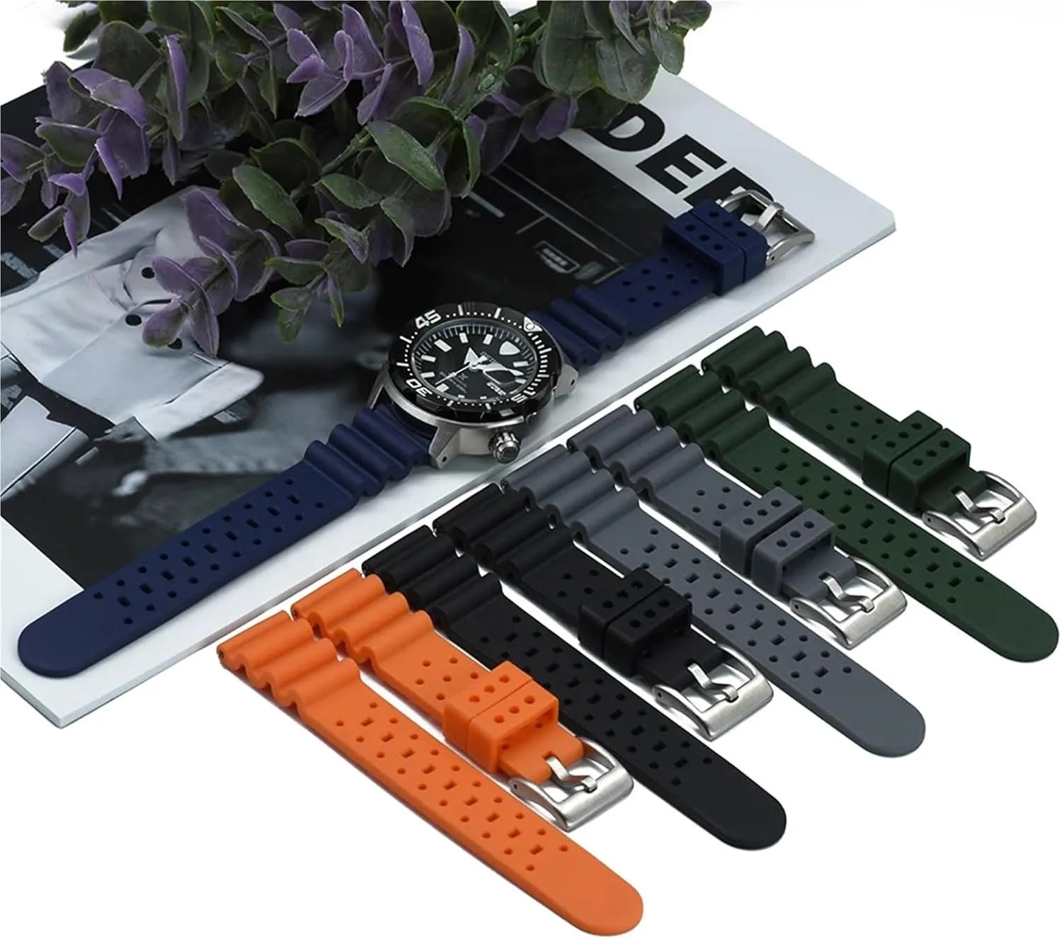 Rubber Watch Band 20mm 22mm Bracelet For Traditional Diving Watch Waterproof Quick Release Silicone Watch Strap