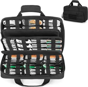 samdew Knife Display Bag for 74  Pocket Knives, Butterfly Knife Storage Case with 3 Different Size Slots, Folding Knife Organizer Holder, Knife Collection Box with Hard PE Board, Soft Bag Only