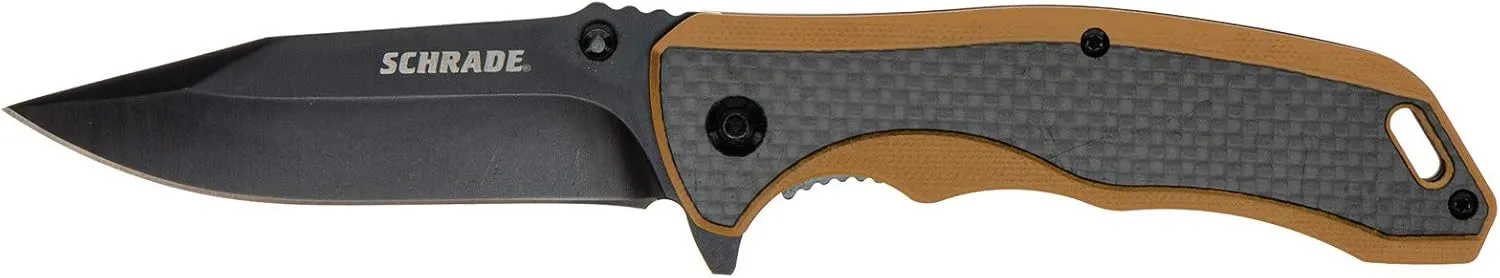 Schrade 3.3" Frontier Ultraglide Folder Knife with 3CR13 Steel Black Oxide Blade & G10 Scale Handle with Finger Flipper and Pocket Clip for Outdoor Survival, Camping and Everyday Tasks