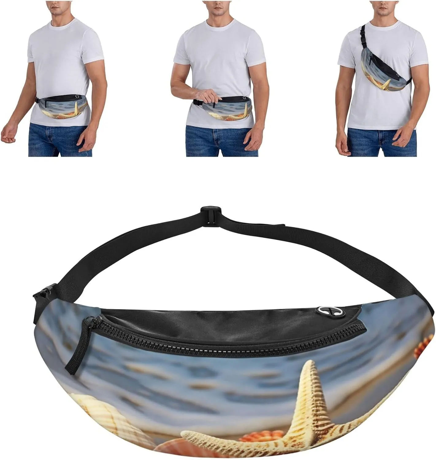 Seashells on the sandy beach Fanny Pack for Man Women Waist Bag Adjustable Belt Casual Chest Bag Bum Bags for Travel Sports Running Hiking Waist Packs