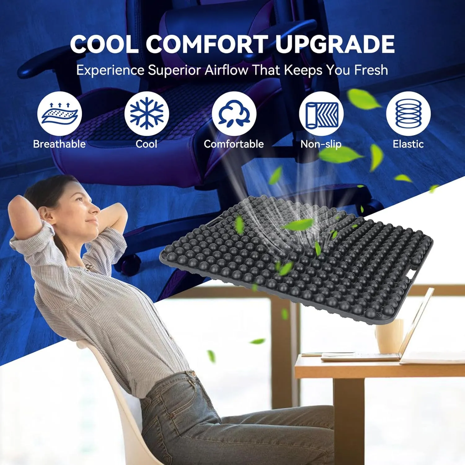 Seat Cushion for Long Sitting Hours on Office & Home Chair, with 3D Non-Slip for Office Chair Cushions, Car Seats, Airplane Seat, Wheelchair Cushion, Outdoors Seat, Long Trips