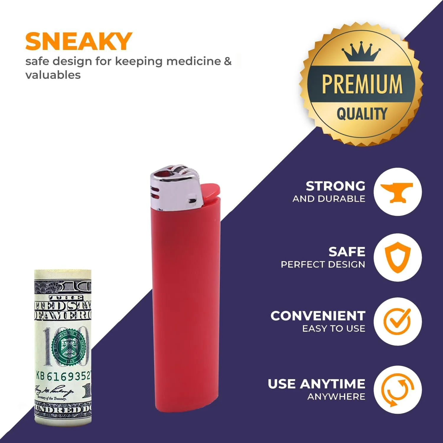 SECRET STASH Fake Lighter Diversion Safe - Hidden Compartments for Cash Jewelry Pills | Storage Box Discreet Hide Money Small Container Store Valuables in Plain Sight Safes Pill Hiding Light (2)