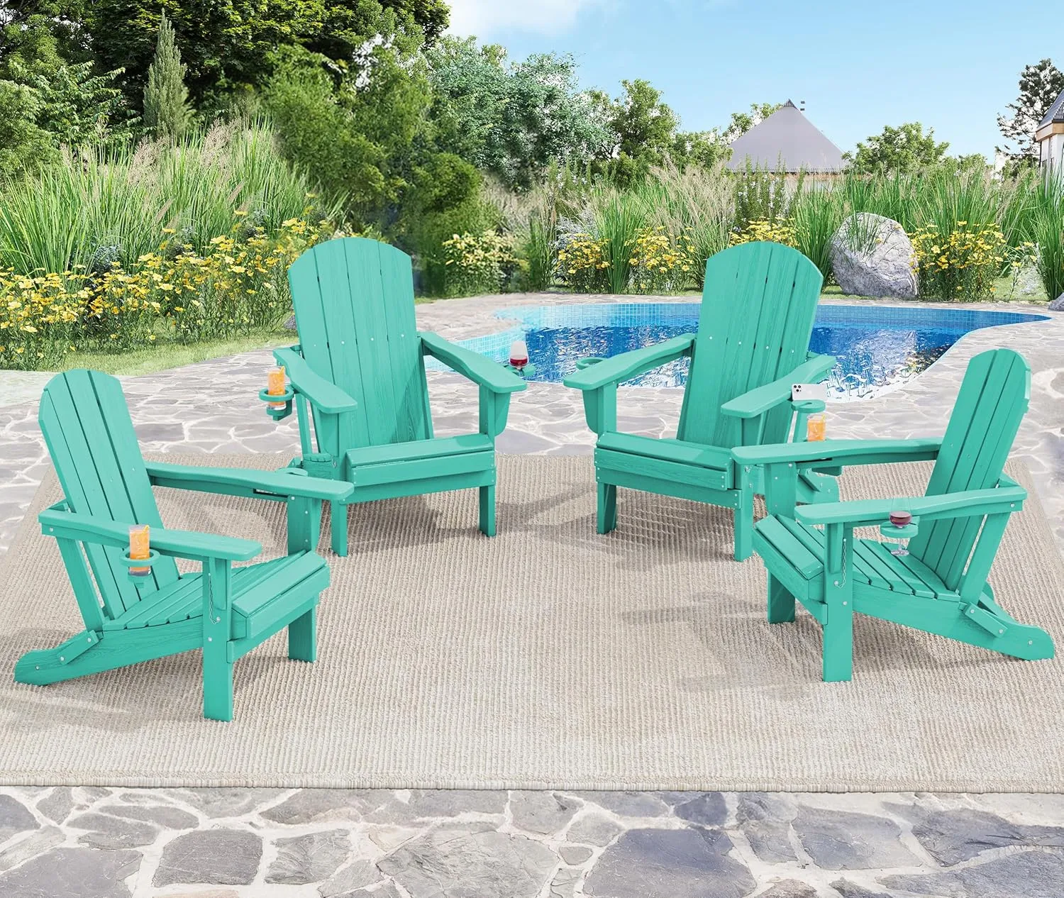 SERWALL Adirondack Chair with Cup Holders - Composite Adirondack Chairs HDPE Outdoor Chairs All Weather Use- Aruba