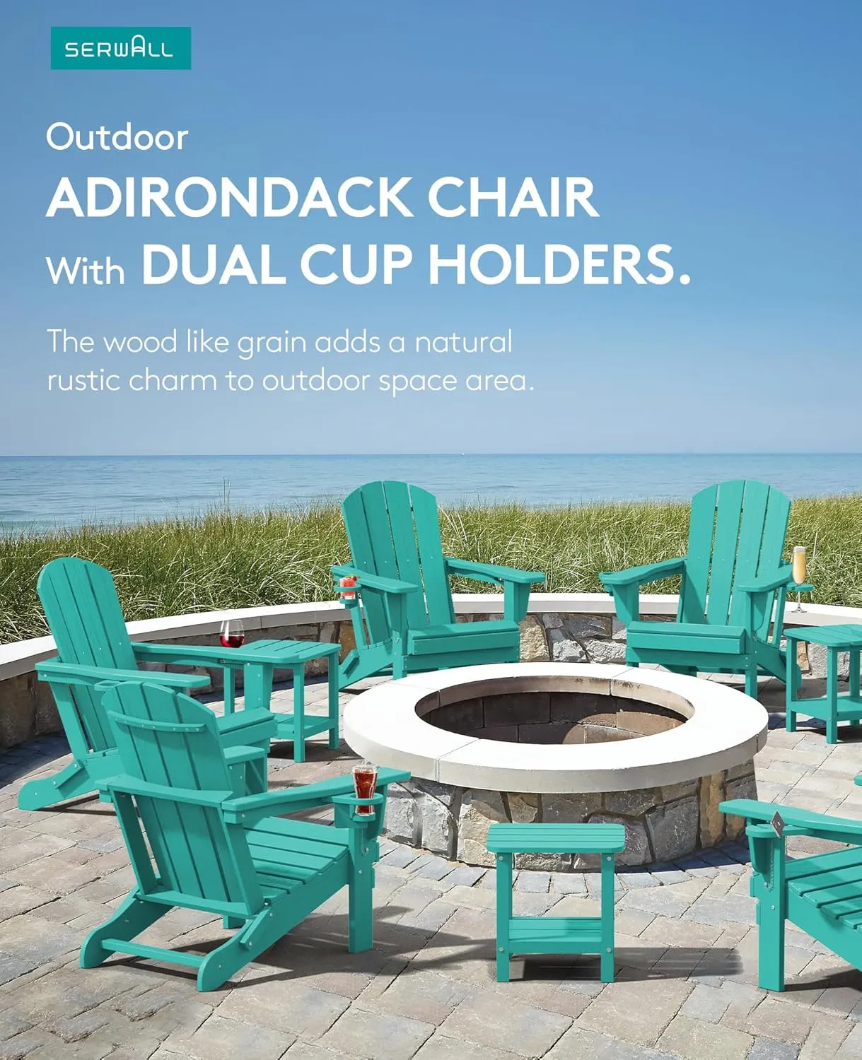 SERWALL Adirondack Chair with Cup Holders - Composite Adirondack Chairs HDPE Outdoor Chairs All Weather Use- Aruba