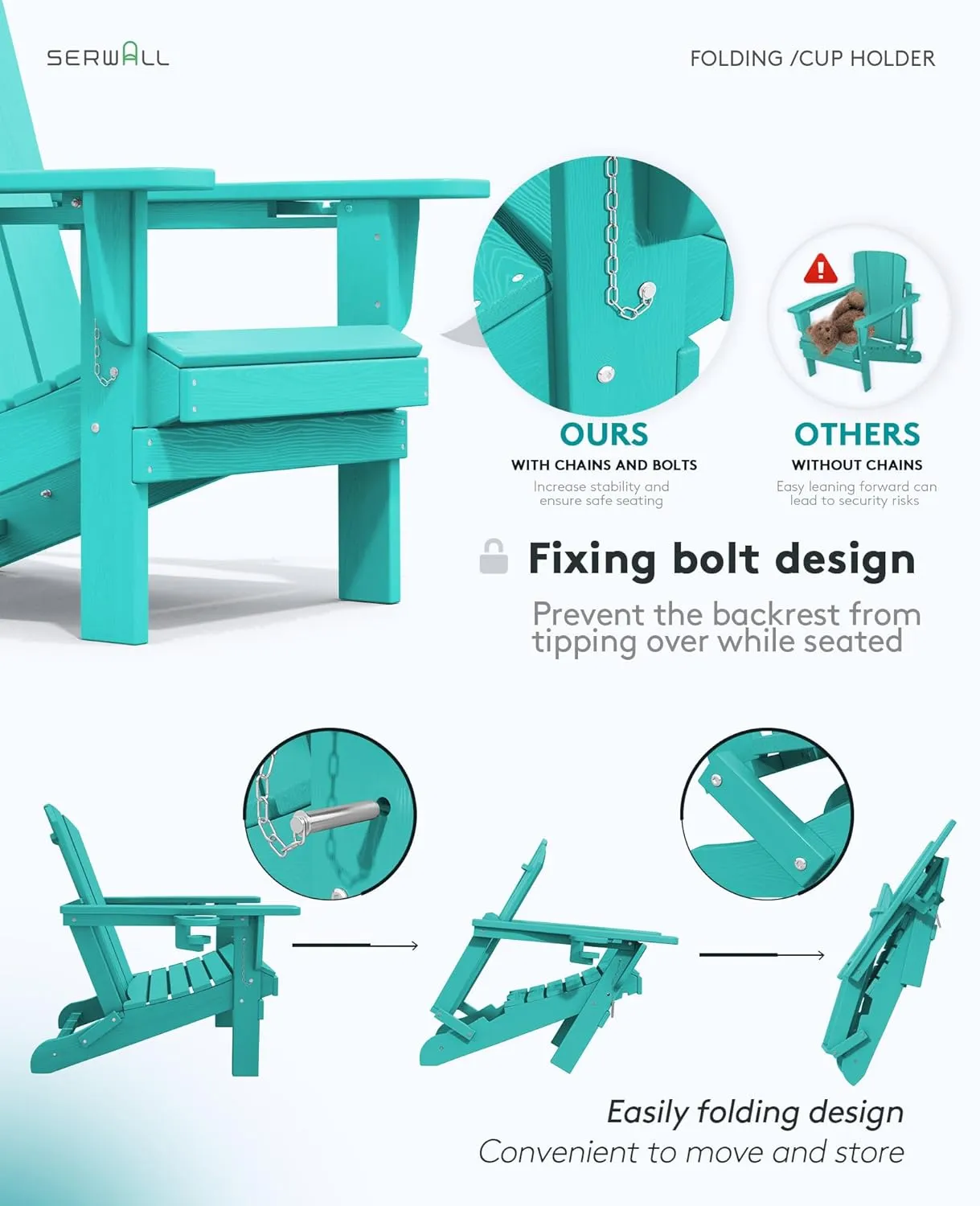 SERWALL Adirondack Chair with Cup Holders - Composite Adirondack Chairs HDPE Outdoor Chairs All Weather Use- Aruba