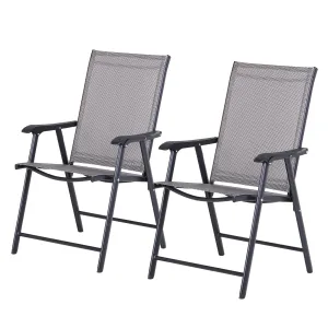Set of 2 Stackable Outdoor Folding Chairs with Armrests, Metal Frame, Gray