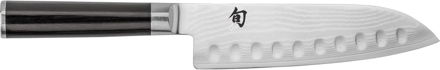 Shun Classic 7" Hollow Ground Santoku Knife, Handcrafted Japanese Cutting Knife, VG-MAX Core with Damascus Stainless Steel Cladding, Pakkawood Handle
