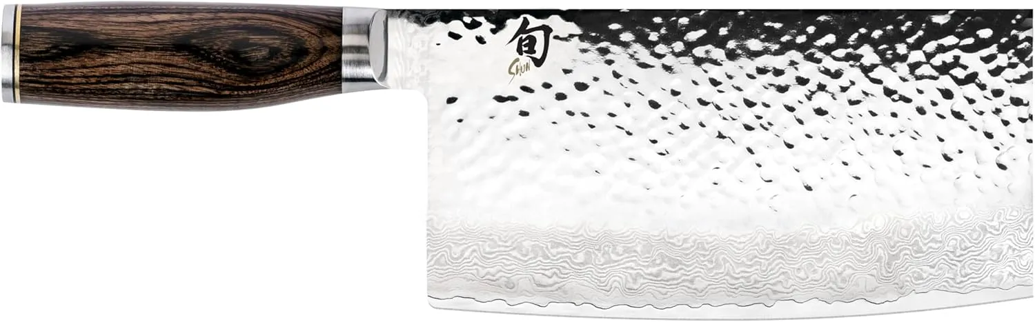 Shun Premier 7" Cleaver, Handcrafted Japanese Vegetable Knife, VG-MAX Core with Damascus Stainless Steel Cladding, Pakkawood Handle, Chinese Cleaver for Processing Large Vegetables