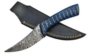 Silver Edge Knives Damascus knife Fixed Blade Hunting Knife with Sheath, Bushcraft Knife Blue Pakka Wood Handle - Camping outdoor Knife