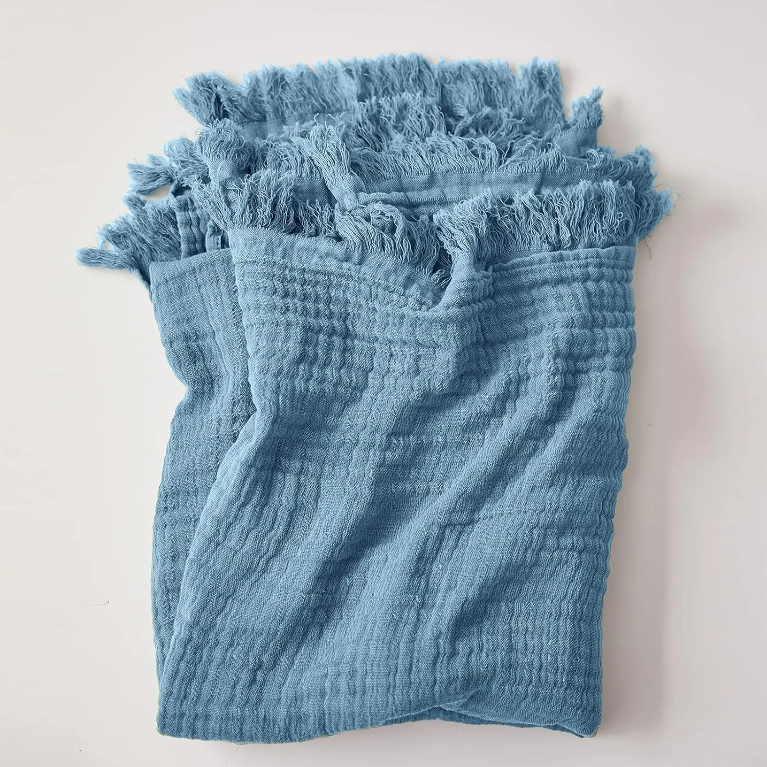 Simple&Opulence Cotton Muslin Throw Blanket for Bed, Couch, Knit Woven Gauze Blanket with Tassels, Soft Lightweight Cozy Pre-Washed Breathable Farmhouse Decoration for All-Season (Dusty Blue)