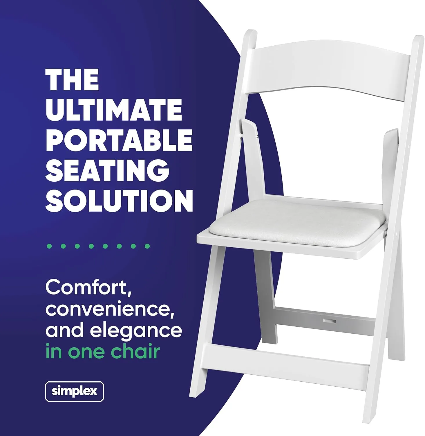 SIMPLEX 48 White Resin Folding Chairs- Comfortable White Foldable Chair - Stackable Chairs with Padded Seats - Indoor/Outdoor Folding Chairs for Events - Lightweight Foldable Chairs (Set of 48 Pack)