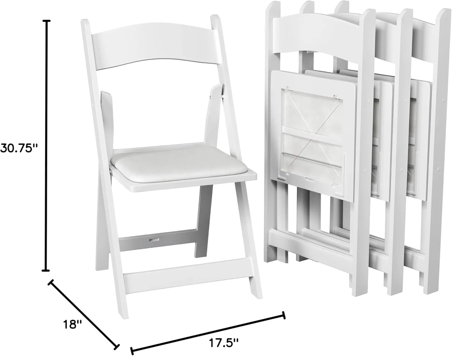 SIMPLEX 48 White Resin Folding Chairs- Comfortable White Foldable Chair - Stackable Chairs with Padded Seats - Indoor/Outdoor Folding Chairs for Events - Lightweight Foldable Chairs (Set of 48 Pack)