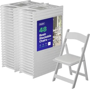 SIMPLEX 48 White Resin Folding Chairs- Comfortable White Foldable Chair - Stackable Chairs with Padded Seats - Indoor/Outdoor Folding Chairs for Events - Lightweight Foldable Chairs (Set of 48 Pack)