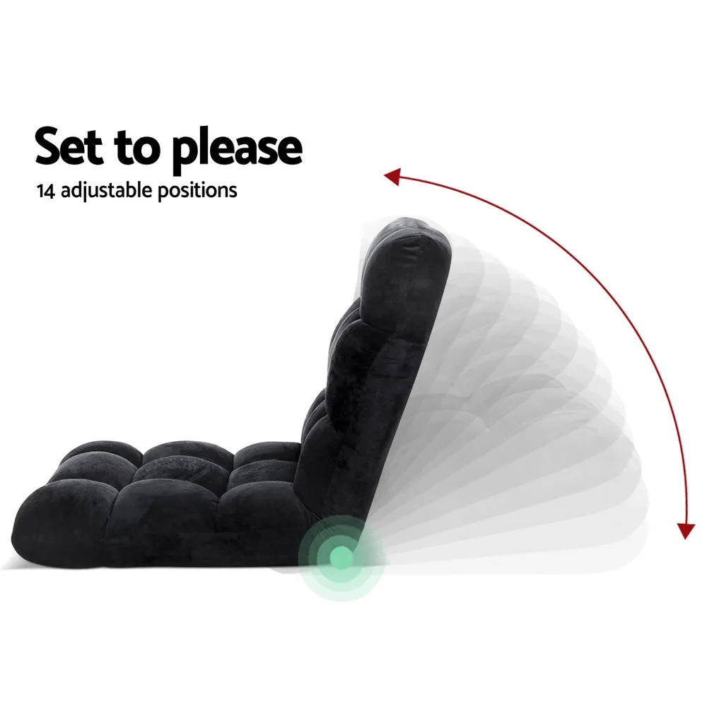 Single Seat Floor Sofa Adjustable Recliner Gaming Couch Bed Black Flannel Fabric