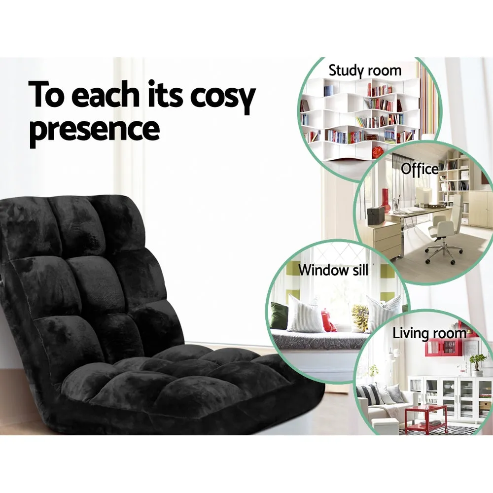 Single Seat Floor Sofa Adjustable Recliner Gaming Couch Bed Black Flannel Fabric