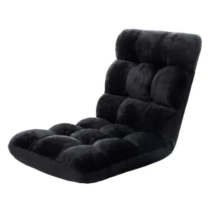 Single Seat Floor Sofa Adjustable Recliner Gaming Couch Bed Black Flannel Fabric