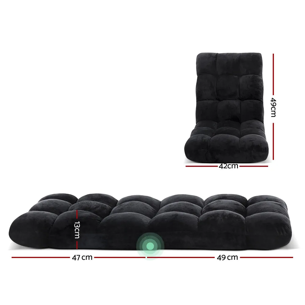 Single Seat Floor Sofa Adjustable Recliner Gaming Couch Bed Black Flannel Fabric