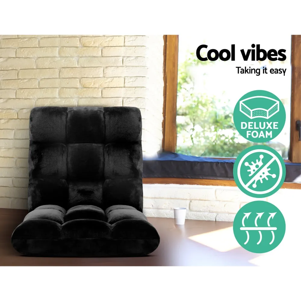 Single Seat Floor Sofa Adjustable Recliner Gaming Couch Bed Black Flannel Fabric