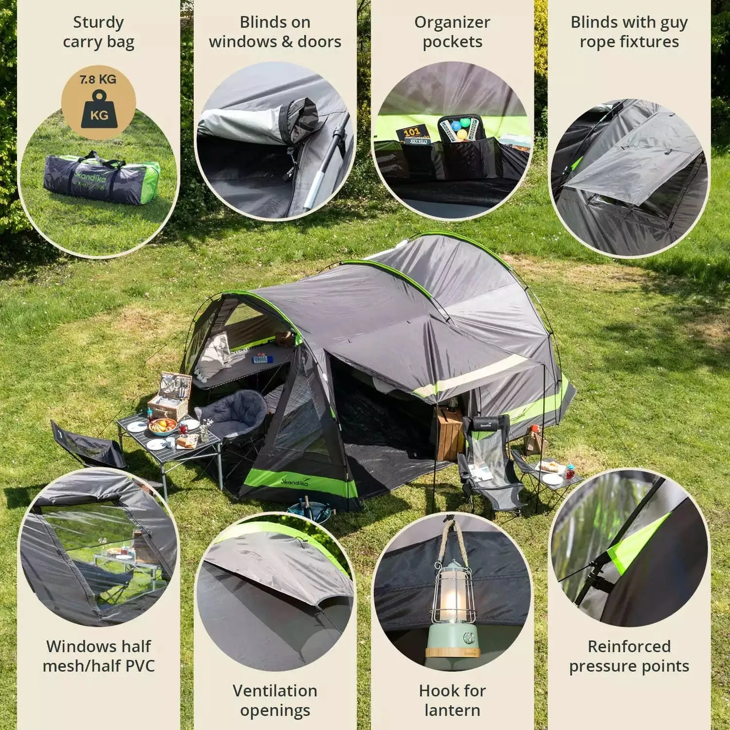 Skandika Kambo 6 Tent Tunnel 6 Person in Beige & Brown (SKA0032)