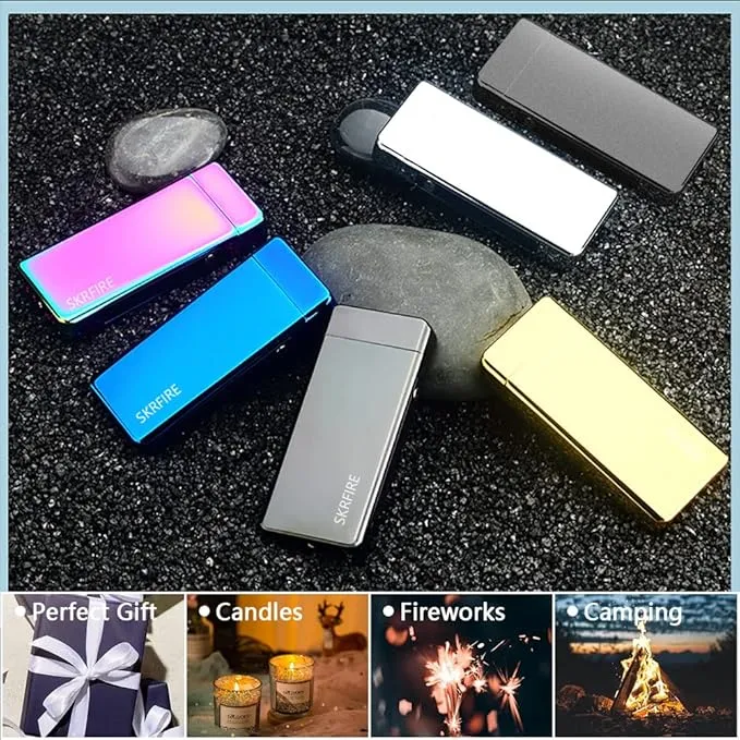 SKRFIRE Electric Lighter Windproof, Flame Electric Lighter Plasma-Flame Arc Lighter Rechargeable USB Lighter Flame Lighter with Battery Indicator (Black)