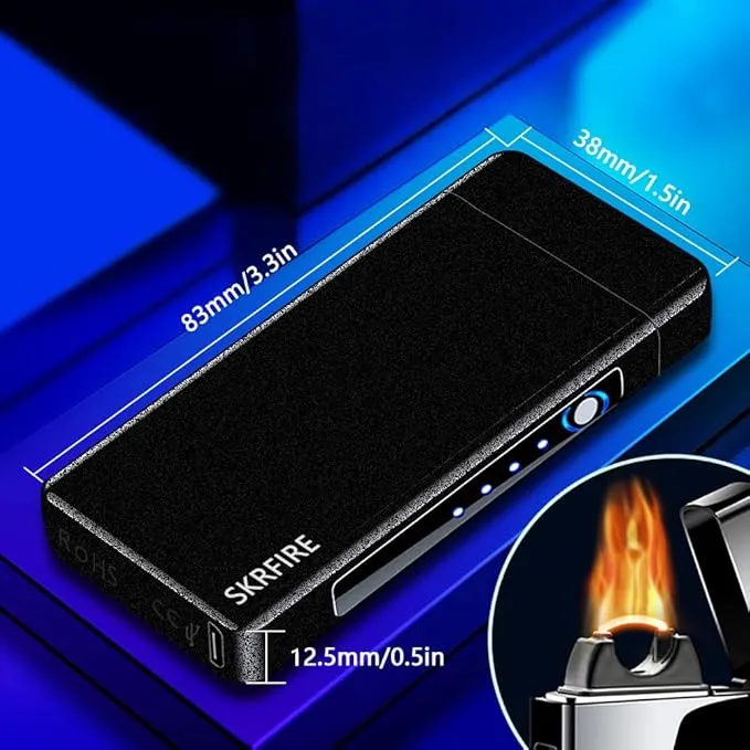 SKRFIRE Electric Lighter Windproof, Flame Electric Lighter Plasma-Flame Arc Lighter Rechargeable USB Lighter Flame Lighter with Battery Indicator (Black)