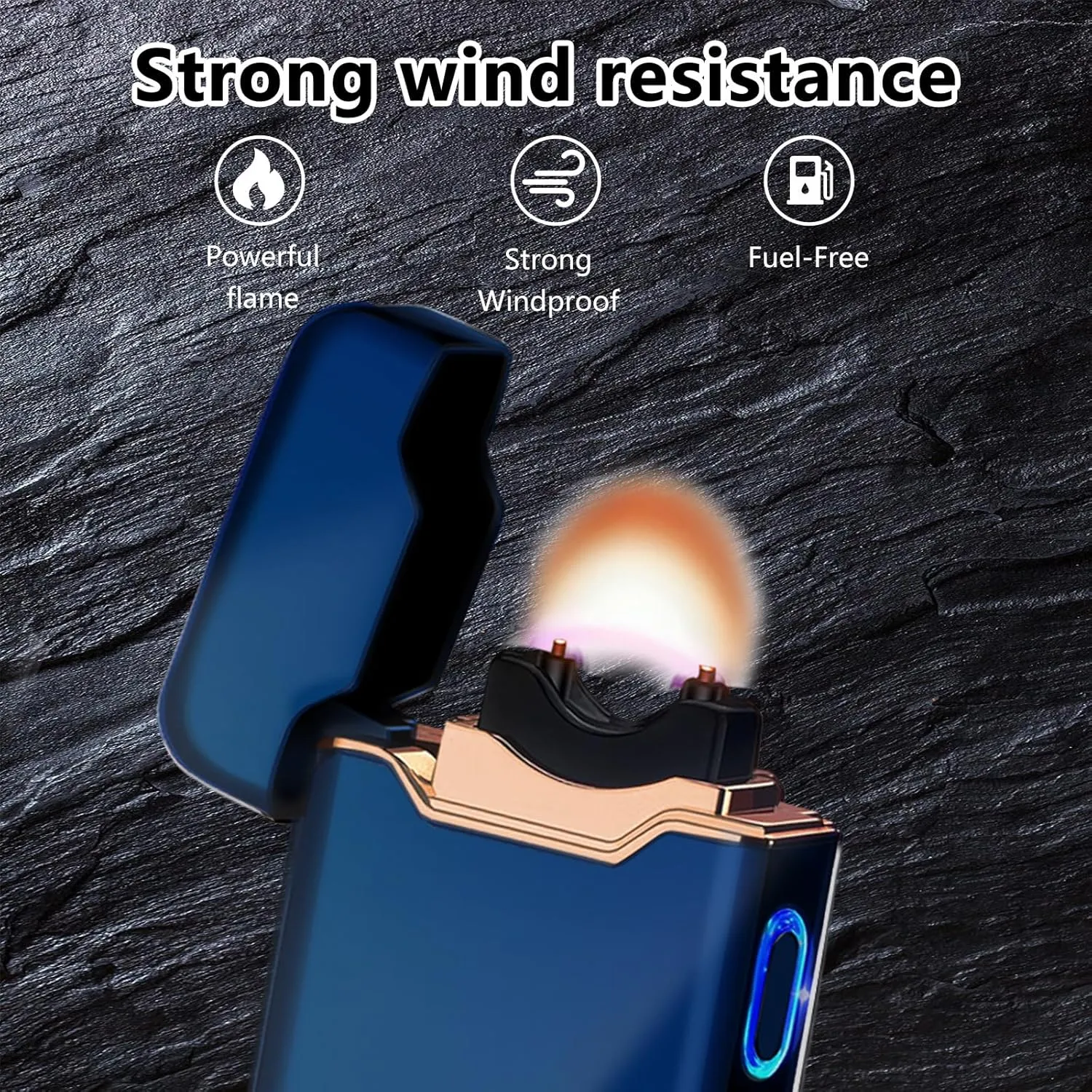 SKRFIRE Electric Lighter Windproof, Flame Electric Lighter Plasma-Flame Arc Lighter Rechargeable USB Lighter Flame Lighter with Battery Indicator (Glossy Blue)