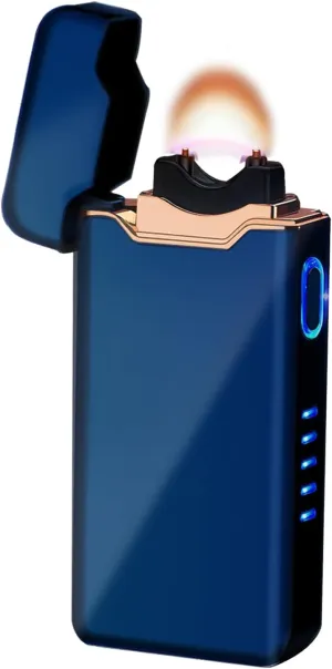 SKRFIRE Electric Lighter Windproof, Flame Electric Lighter Plasma-Flame Arc Lighter Rechargeable USB Lighter Flame Lighter with Battery Indicator (Glossy Blue)