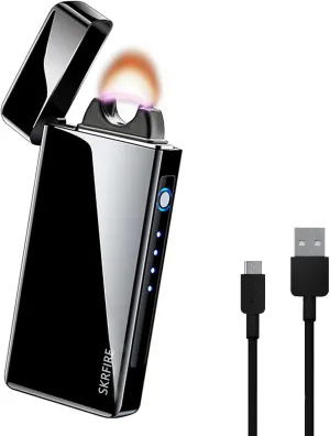 SKRFIRE Electric Lighters Rechargeable USB Lighter Plasma Arc Flame Windproof Cool Lighter with Luxury Gift Box for Fireworks, Candle, Incense (Black)