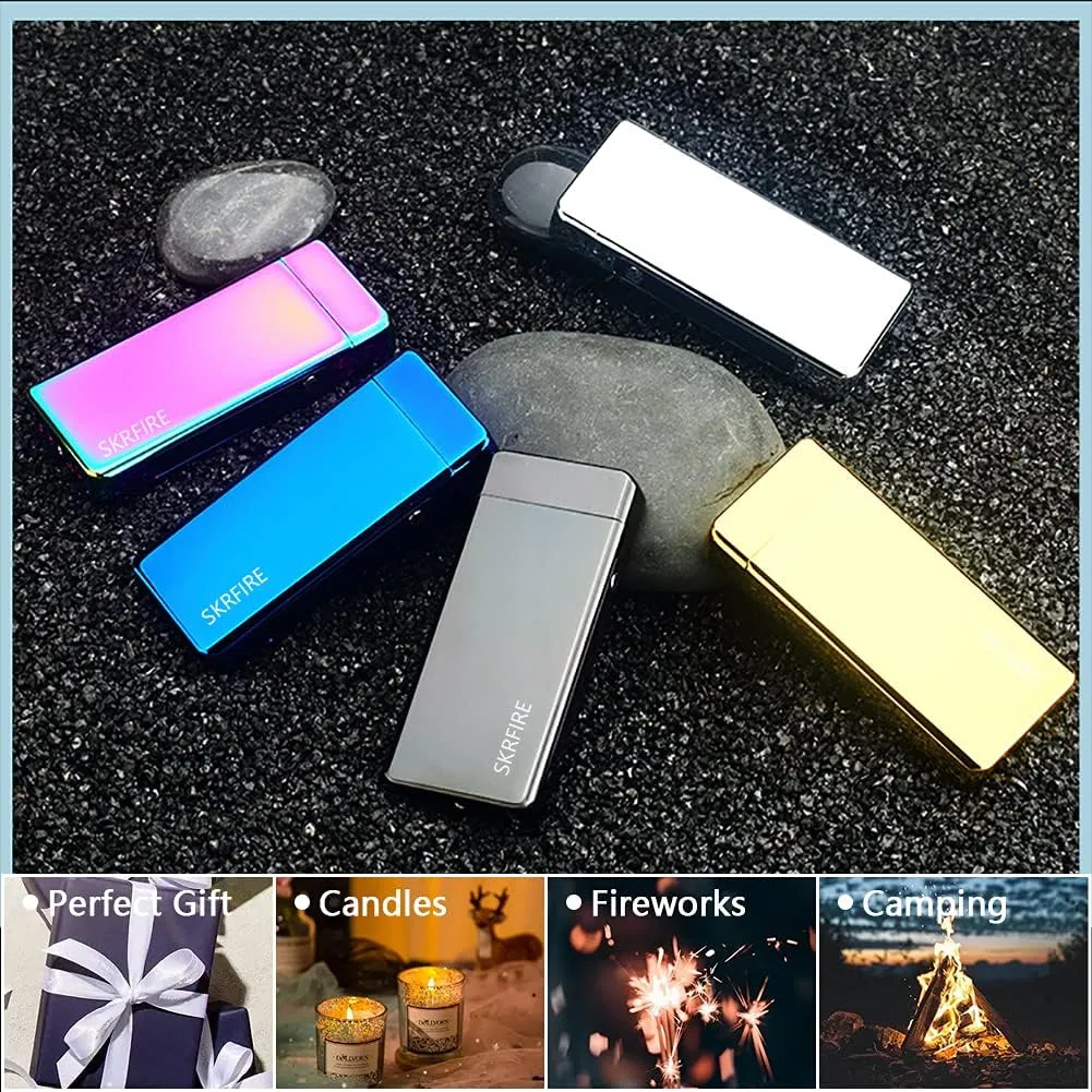 SKRFIRE Electric Lighters Rechargeable USB Lighter Plasma Arc Flame Windproof Cool Lighter with Luxury Gift Box for Fireworks, Candle, Incense (Black)