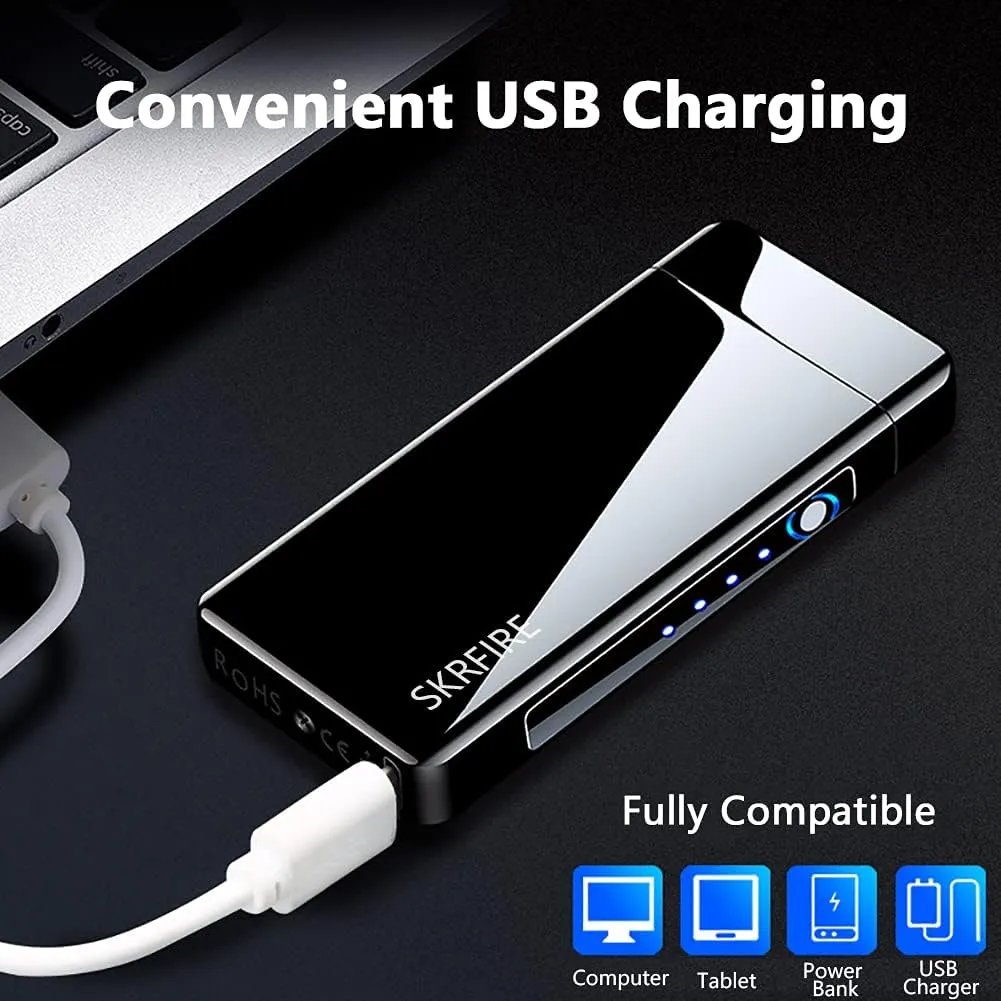 SKRFIRE Electric Lighters Rechargeable USB Lighter Plasma Arc Flame Windproof Cool Lighter with Luxury Gift Box for Fireworks, Candle, Incense (Black)