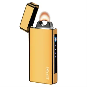 SKRFIRE Electric Rechargeable Candle lighters Cool Plasma lighters USB Rechargeable Plasma Arc Gold Lighter for Candles, BBQ, Fireworks (Gold)