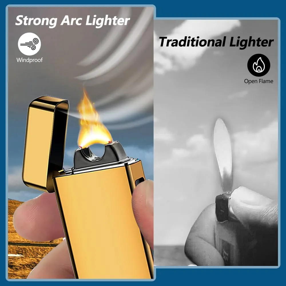SKRFIRE Electric Rechargeable Candle lighters Cool Plasma lighters USB Rechargeable Plasma Arc Gold Lighter for Candles, BBQ, Fireworks (Gold)