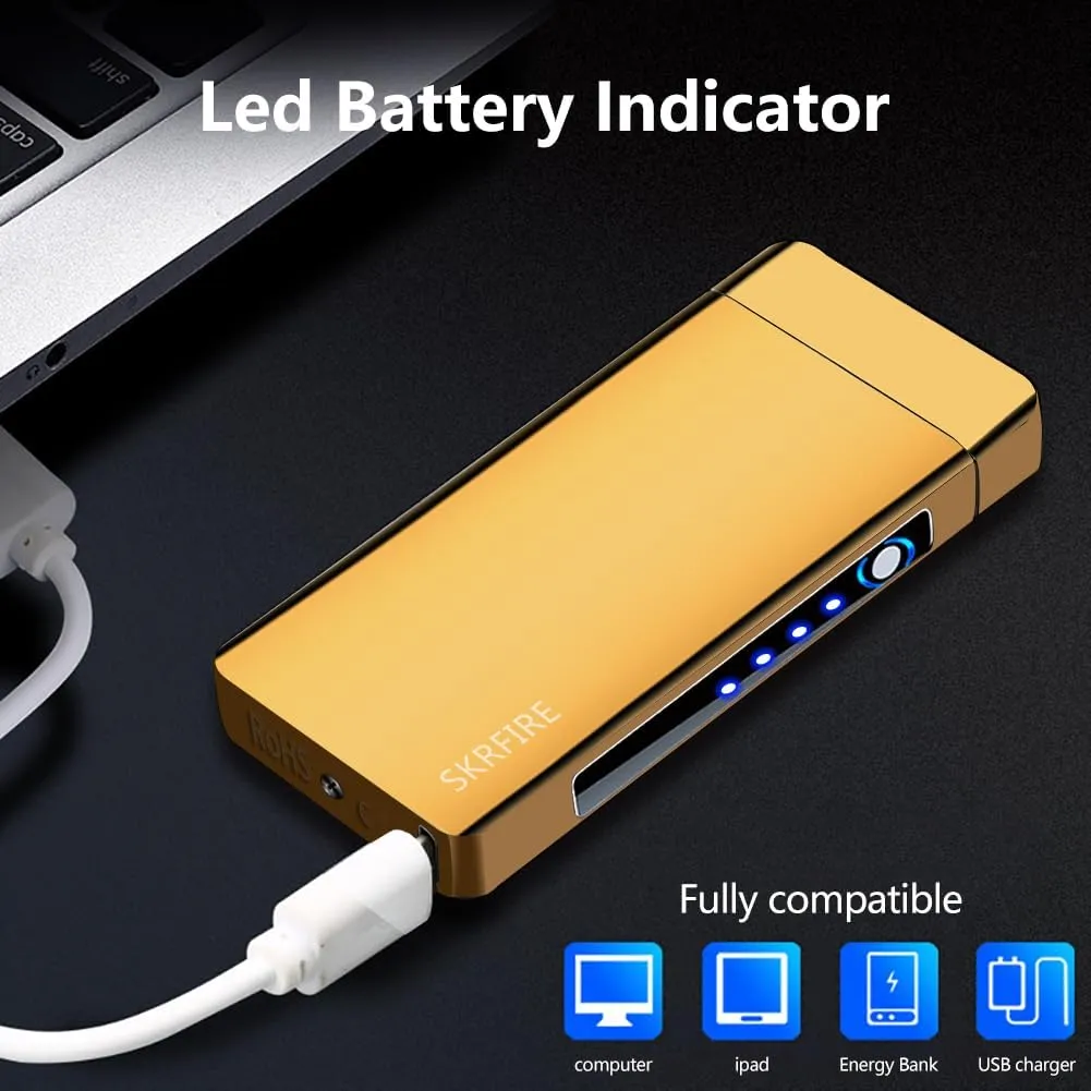 SKRFIRE Electric Rechargeable Candle lighters Cool Plasma lighters USB Rechargeable Plasma Arc Gold Lighter for Candles, BBQ, Fireworks (Gold)