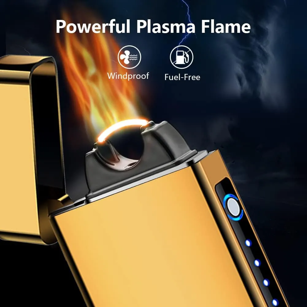 SKRFIRE Electric Rechargeable Candle lighters Cool Plasma lighters USB Rechargeable Plasma Arc Gold Lighter for Candles, BBQ, Fireworks (Gold)