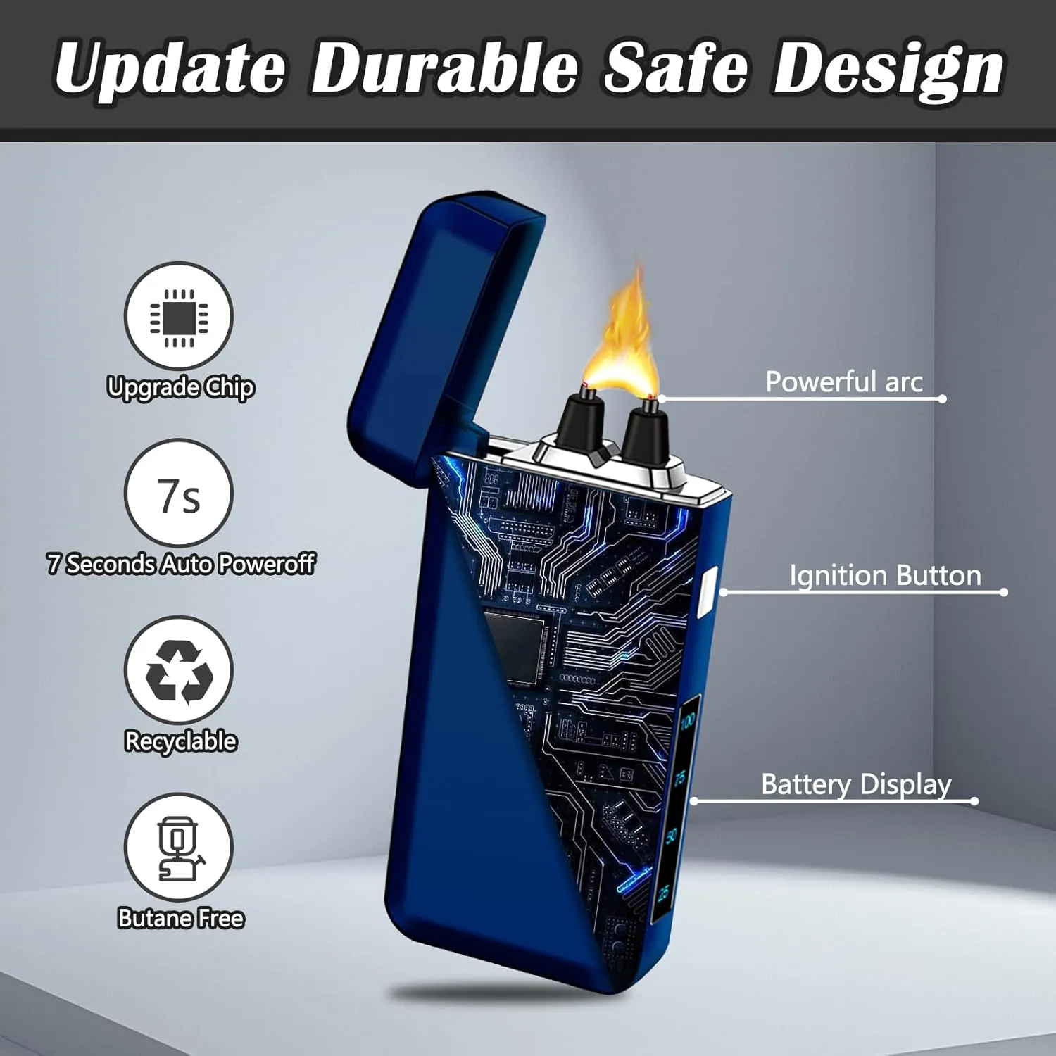 SKRFIRE Electric USB Type-C Rechargeable Plasma Arc Lighter, Windproof Torch Lighters High Power Flame Candle Lighter with LED Battery Indication for Camping, Hiking, Traveling (Blue)