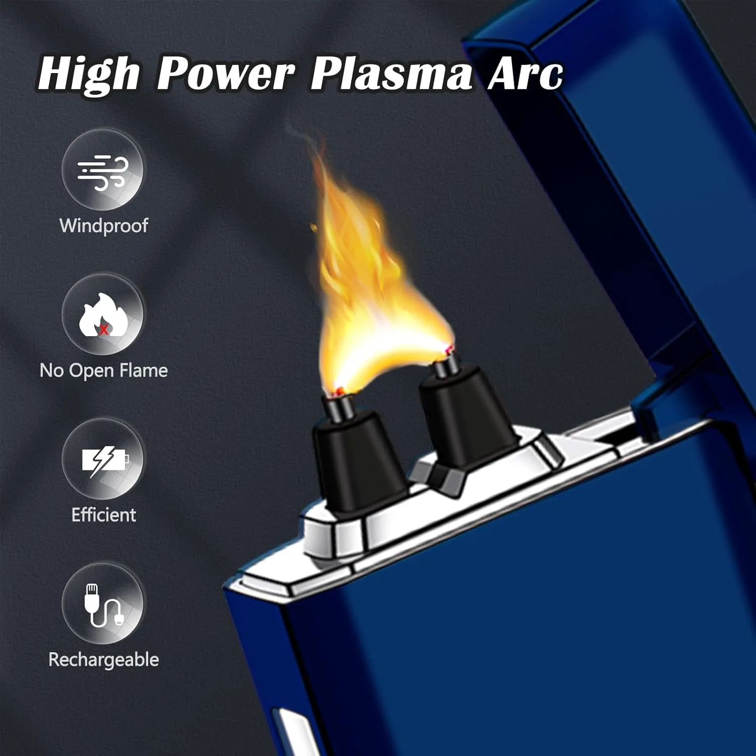 SKRFIRE Electric USB Type-C Rechargeable Plasma Arc Lighter, Windproof Torch Lighters High Power Flame Candle Lighter with LED Battery Indication for Camping, Hiking, Traveling (Blue)