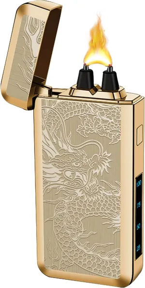 SKRFIRE Electric USB Type-C Rechargeable Plasma Arc Lighter, Windproof Torch Lighters High Power Flame Candle Lighter with LED Battery Indication for Camping, Hiking, Traveling(Gold Dragon)