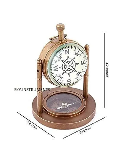 Sky Instrument Brass Table Clock .with Navigation Compass Antique Table Clock