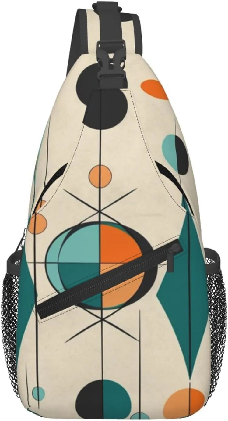 Sling Bags for Women Men Mid Century Geometric Sling Backpack Adjustable Belt Bum Bags Fanny Pack for Travel Sports Running Hiking Waist Packs