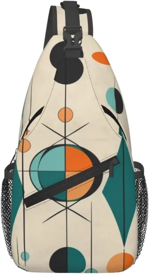 Sling Bags for Women Men Mid Century Geometric Sling Backpack Adjustable Belt Bum Bags Fanny Pack for Travel Sports Running Hiking Waist Packs