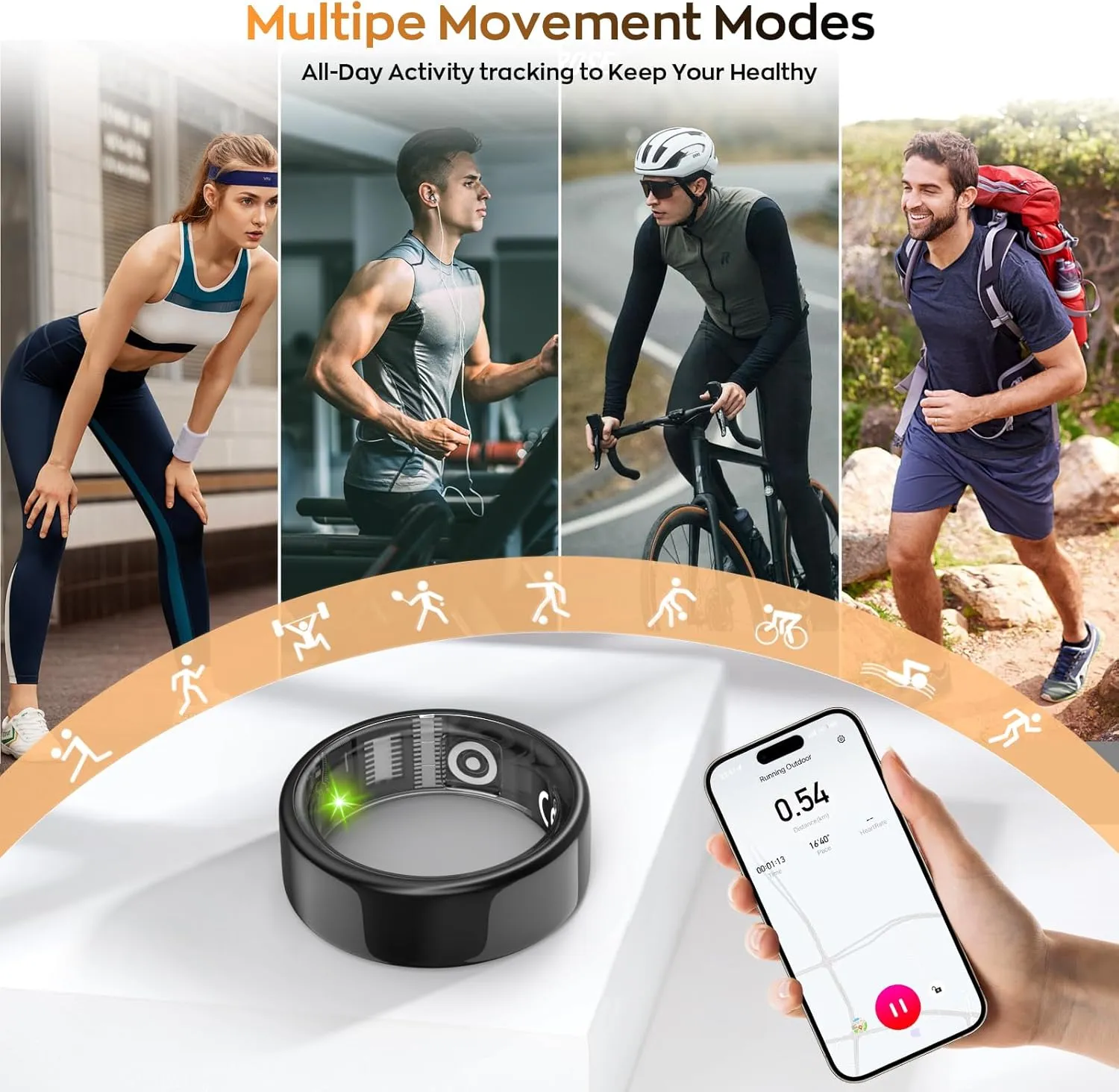 Smart Ring with Sleep Monitoring, Step Counting, Heart Rate, Blood Pressure for iPhone and Android, No Subscription Fee, IP68 Waterproof Health Tracker (Black, 7)