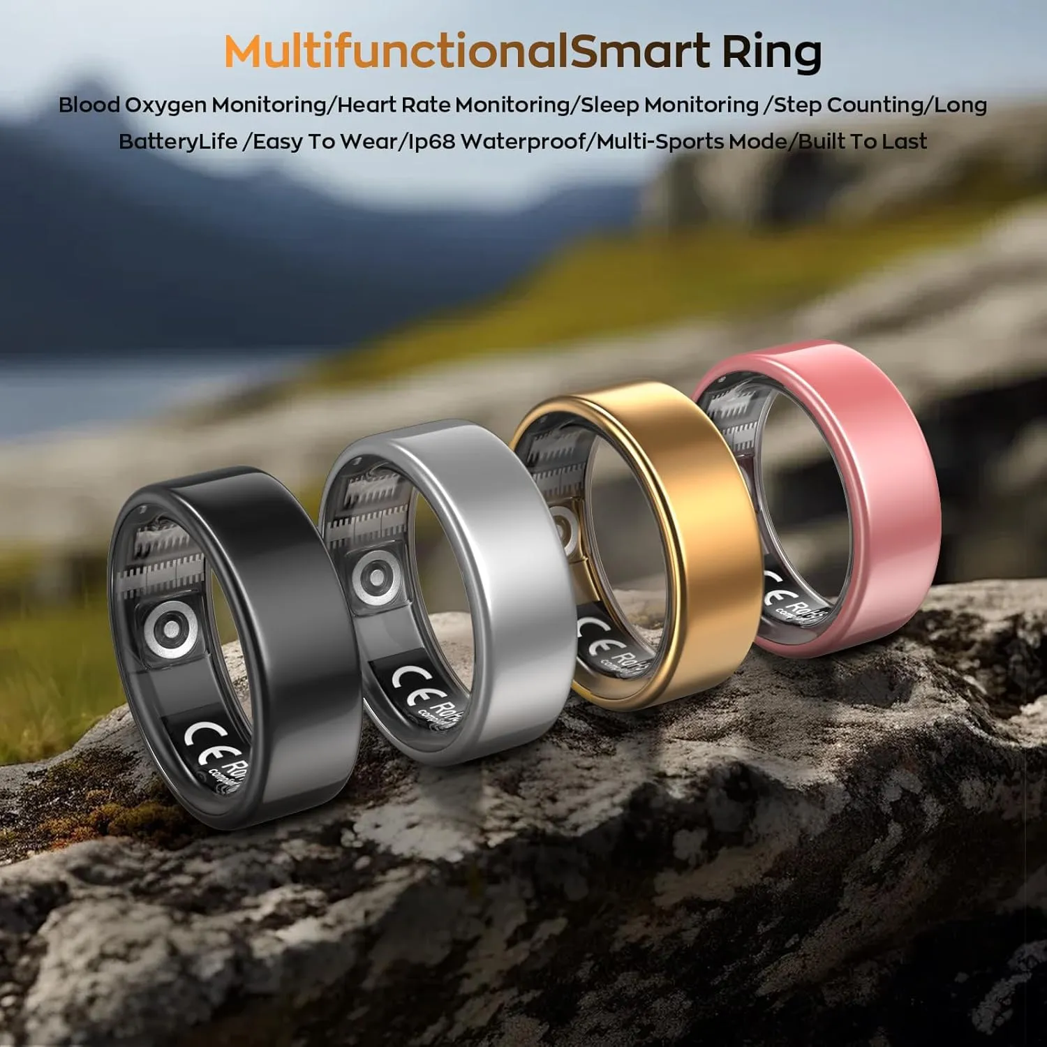 Smart Ring with Sleep Monitoring, Step Counting, Heart Rate, Blood Pressure for iPhone and Android, No Subscription Fee, IP68 Waterproof Health Tracker (Black, 7)