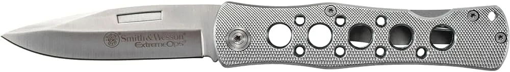 Smith & Wesson Extreme Ops CK6AEU 8.1in S.S. Folding Knife with 3.5in Serrated Drop Point Blade and Aluminum Handle for Outdoor, Tactical, Survival and EDC